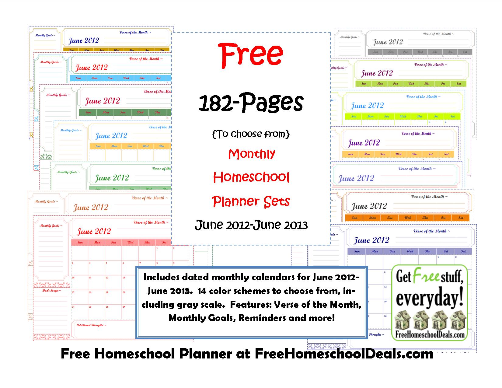 Free Monthly Homeschool Planner Sets (182Pages!) Free Homeschool Deals