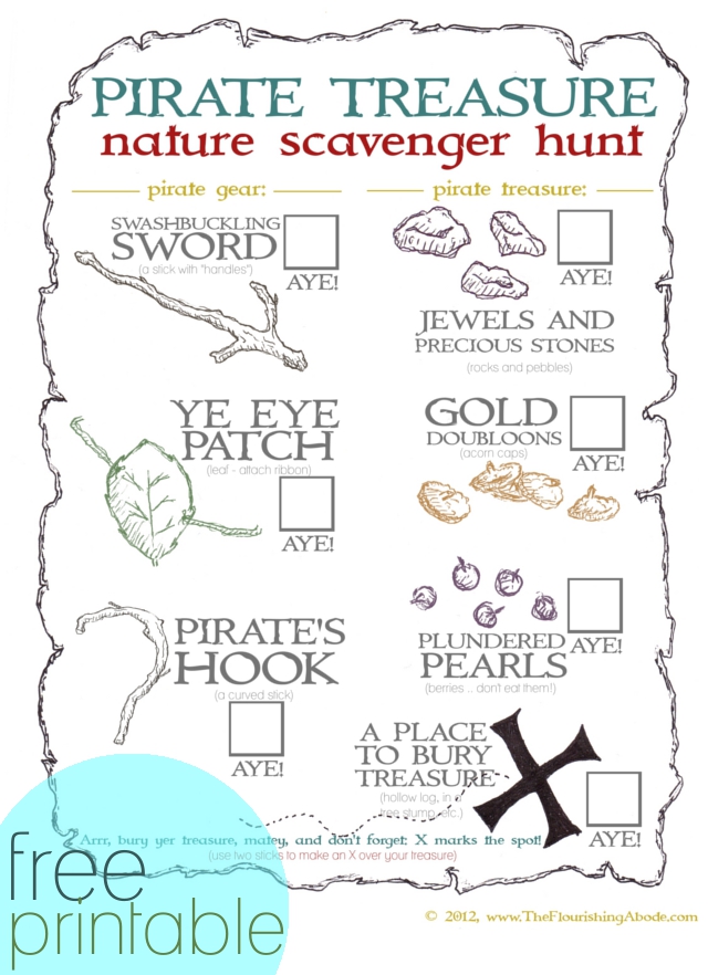 Free Pirate Treasure Nature Scavenger Hunt Printable Free Homeschool 