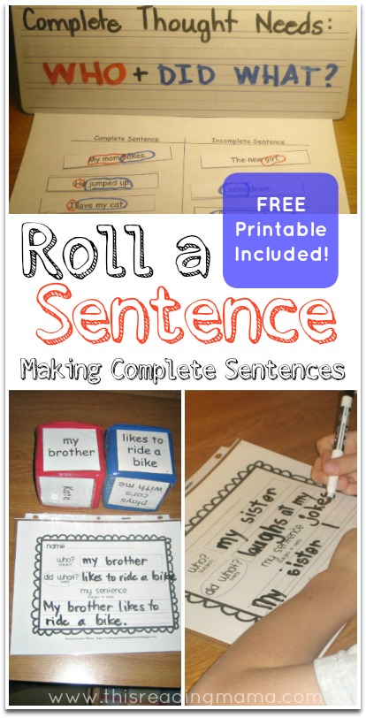 Free Game: Making Complete Sentences with Roll a Sentence Printables