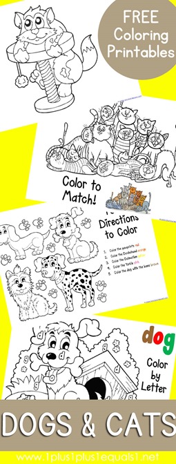 Cats and Dogs Coloring Pages Freebie | Free Homeschool Deals
