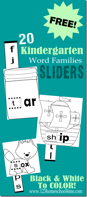 20 Kindergarten Word Family Sliders FREE Free Homeschool Deals