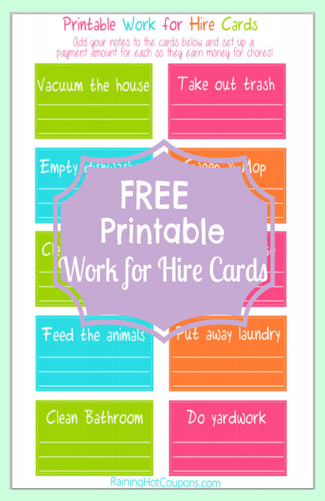 FREE Work for Hire Chore Cards for Kids | Free Homeschool Deals