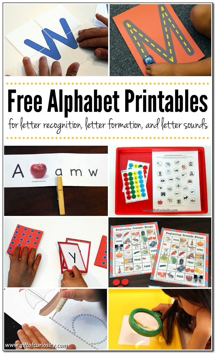 alphabet printables letter recognition formation letters teaching preschool learning matching homeschool activities sounds lowercase giftofcuriosity freehomeschooldeals