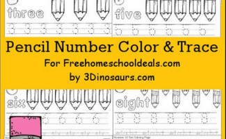 Free Pencil Number Color & Trace Printables