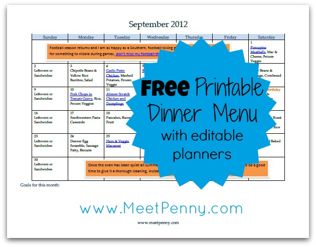 Editable Meal Planners