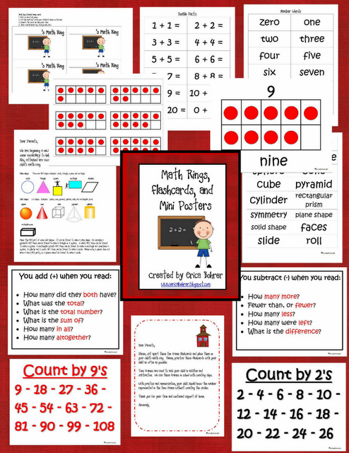 Free Math Worksheets: 65 page Math Ring, Flashcards, and Mini Posters Packet