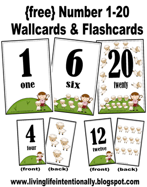 free preschool printables numbers 1 20 wall cards flashcards