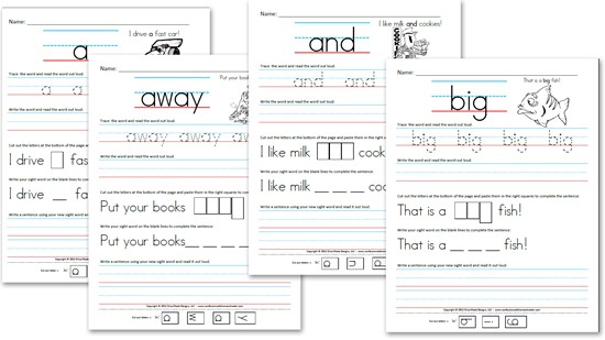 Free Kindergarten Worksheets: Sight Word Sentences (Pre-Primer)