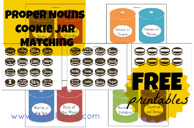 FREE Language Printables: Proper Nouns Cookie Jar Matching Game