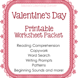 Valentine’s Day Worksheet Packet from Mama's Learning Corner