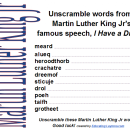 Free Martin Luther King Jr Word Scramble Printable