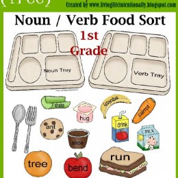 Free Printable Noun Verb Food Sort (Great for Language Arts Center or File Folder Game)