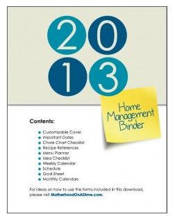 Free 2013 Home Management Binder Printables