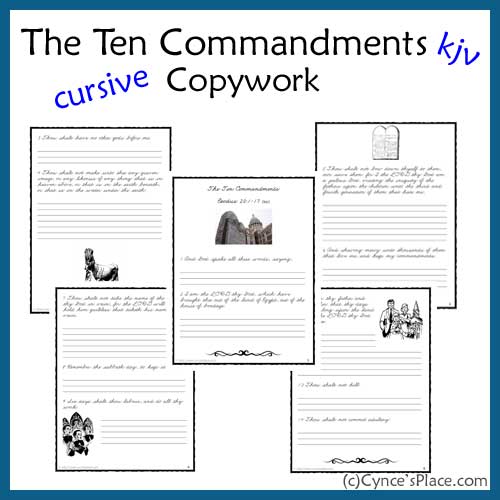 Free Ten Commandments Cursive Copywork KJV