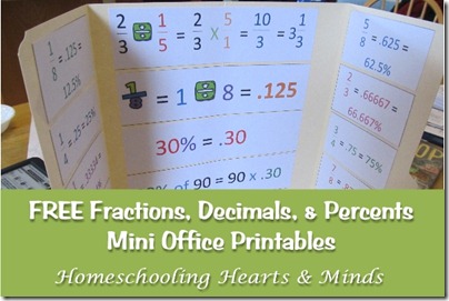 Homeschool Freebie: FREE Fractions, Decimals, and Percents Mini Office Printables