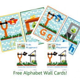 Free Birds Playground Cursive and Manuscript Alphabet Wall Cards Printable