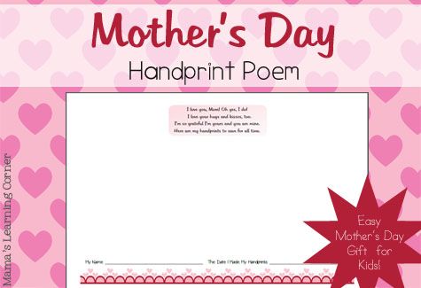 Free Mother’s Day Handprint Poem from Mamas Learning Corner