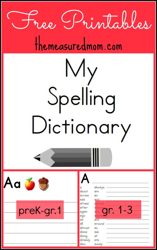 Free Printable Spelling Dictionary for Kids