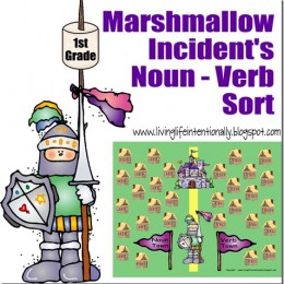 Free Marshmallow Noun-Verb File Folder Game