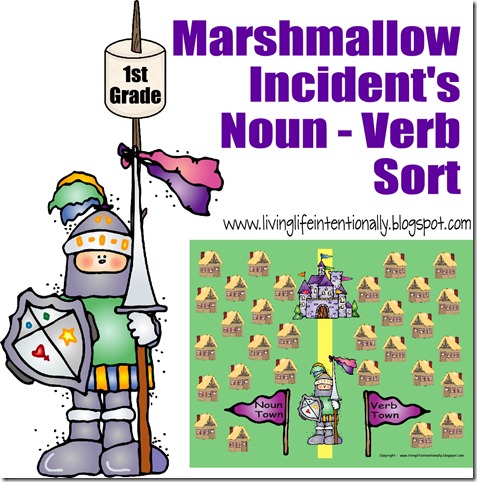 Free Marshmallow Noun-Verb File Folder Game 