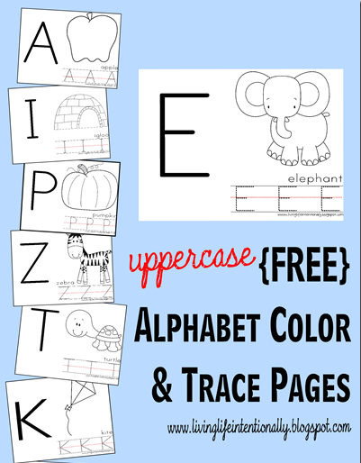 Free UPPERCASE Alphabet Color & Trace Pages 