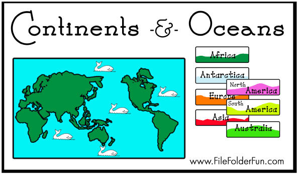 Free Continents & Oceans File Folder Game