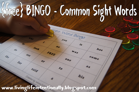 Free BINGO of Common Sight Words 