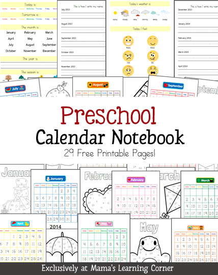 free preschool calendar notebook