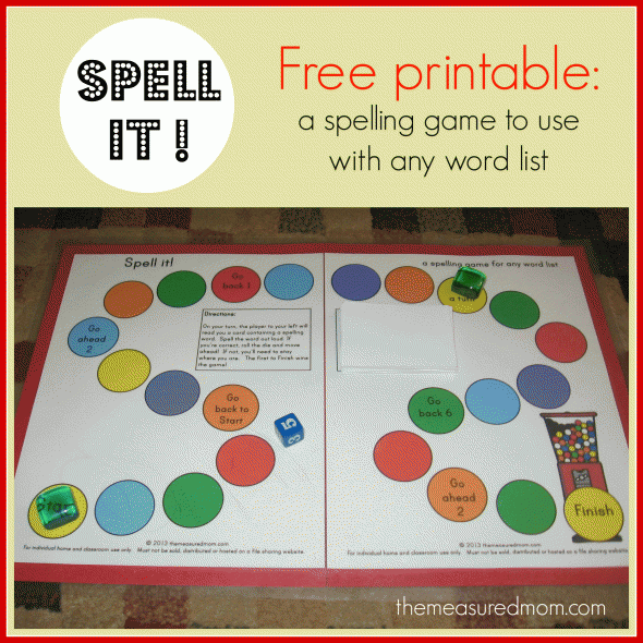 FREE: Spell It! Printable Spelling Game for any word list grade K-3