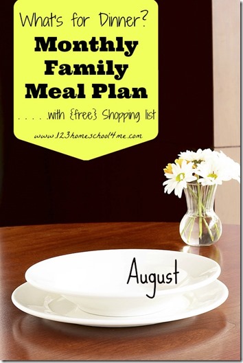 Free Meal Planning: August Menu with weekly shopping list