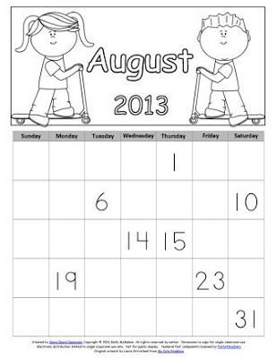 Free August Calendar Skills Printables