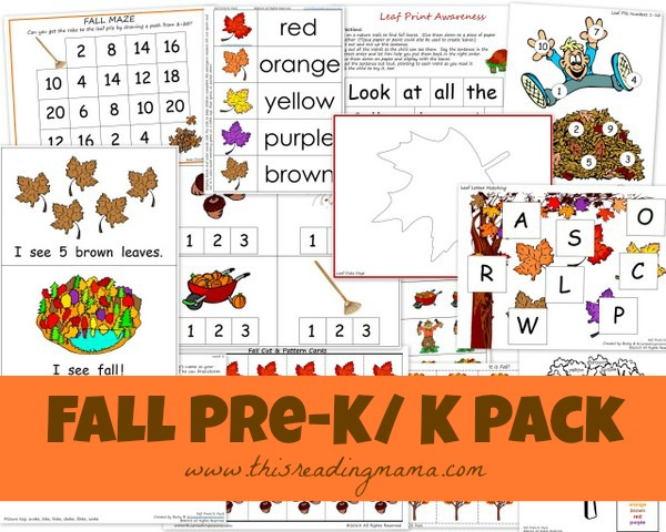 FREE Fall PreK/K Printable Worksheet Pack