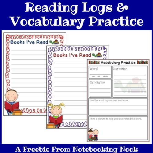 Free Reading Logs & Vocabulary Practice Printables