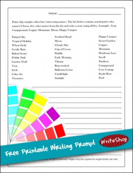 Free Printable Paint Chip Writing Prompt 