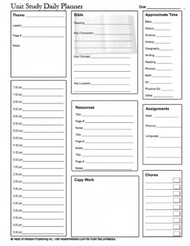 Free Unit Study Daily Planner Printable