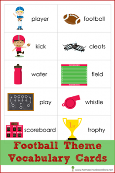 Free Football Theme Vocabulary Cards for Read! Build! Write! Mats