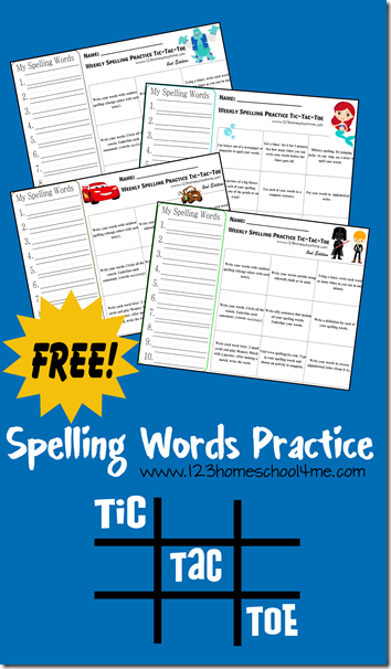 Spelling Word Practice Tic- Tac-Toe