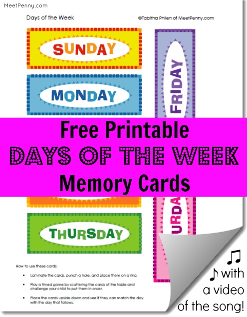 Free Printable Days for the Week Cards