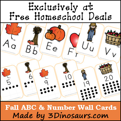 Fall ABC & Number Wall Cards made by 3 Dinosaurs