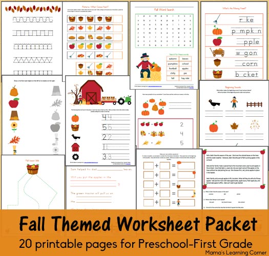 free fall worksheet packet for preschool first grade