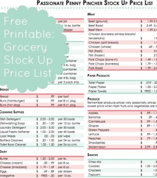 Free Printable Grocery Stock Up Price List