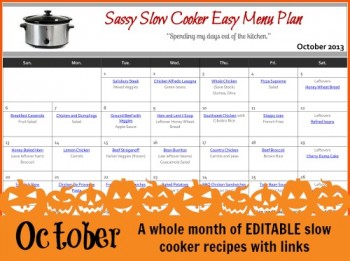 Free October Slow Cooker Family Friendly Menu Plan with Recipe Links 