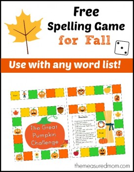 Free Printable Spelling game for Fall – use with any word list!