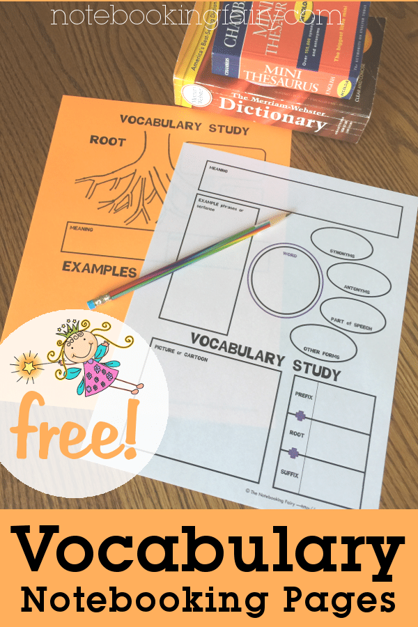 Free Vocabulary Notebooking Pages