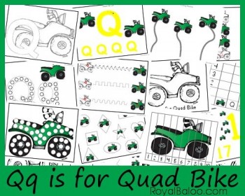 Free Worksheets: Qq is for Quad Bike–Zoomin Moving ABCs