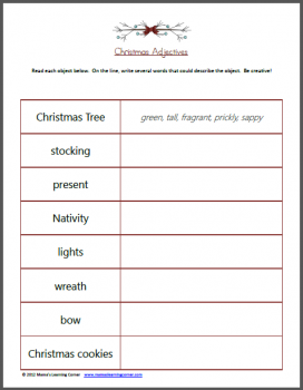 Free Christmas Adjectives Worksheet