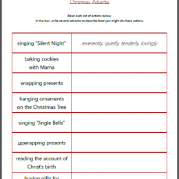 Free Worksheets: Christmas Adverbs