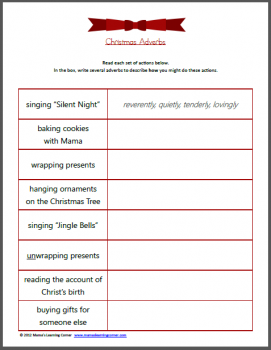 Free Worksheets: Christmas Adverbs