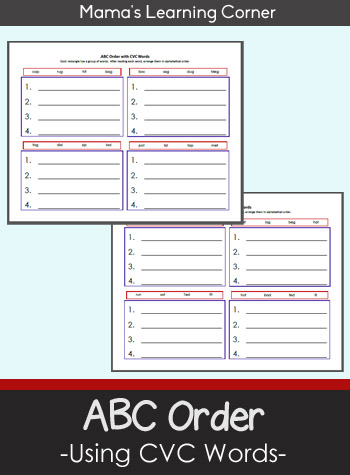 ABC Order with CVC Words Worksheets