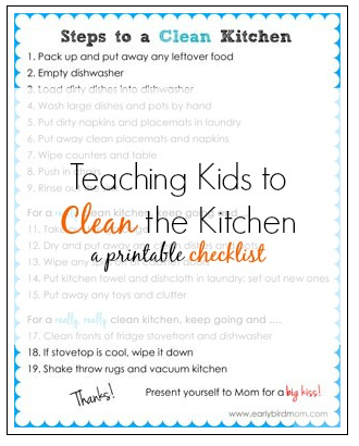 Teaching Kids to Clean the Kitchen Printable Checklist